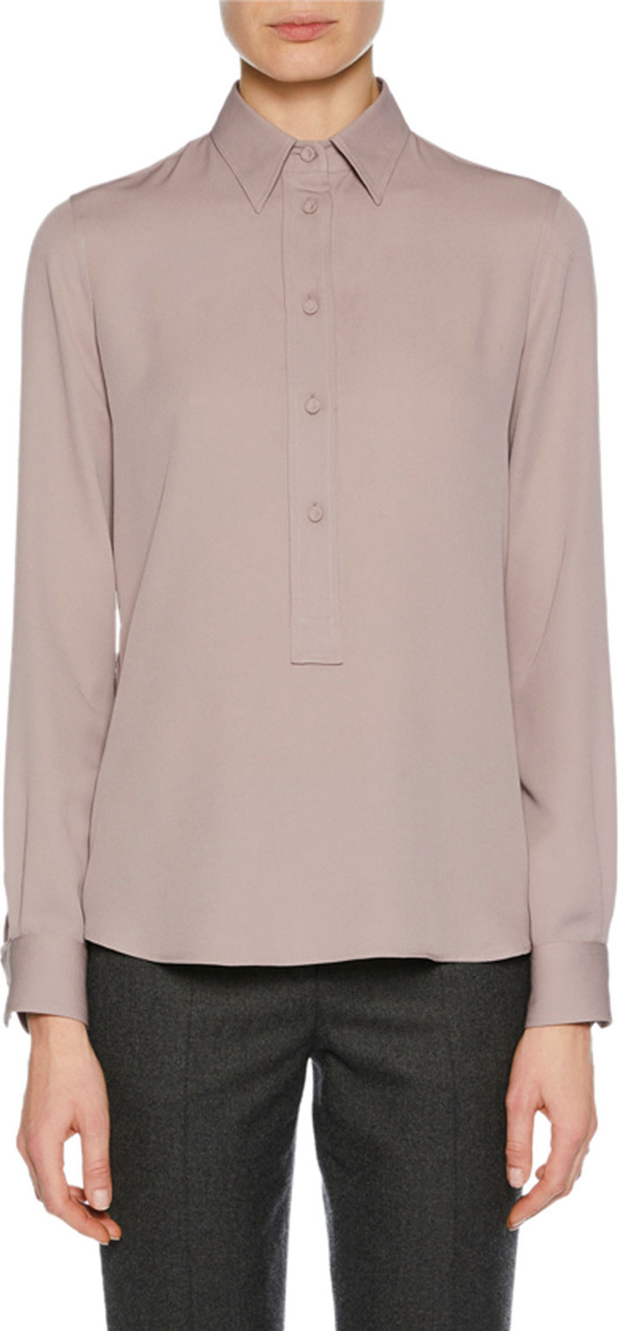 Giorgio Armani Long-Sleeve Button-Front Stretch-Silk Blouse