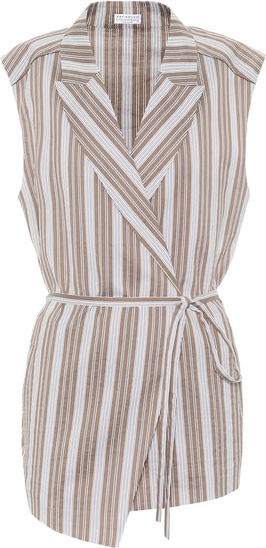 Brunello Cucinelli Striped cotton and silk wrap shirt