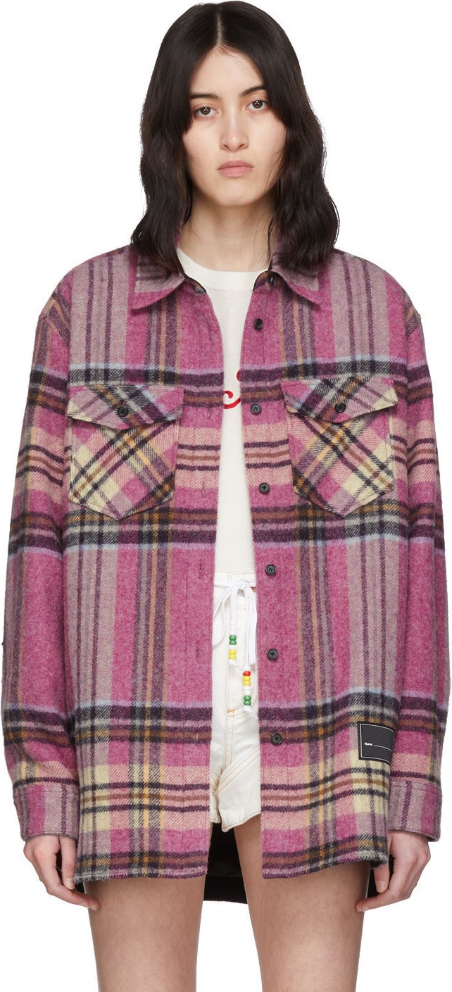 We11done Pink Wool English Check Shirt Jacket