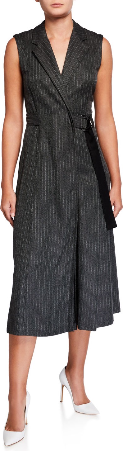 Jason Wu Pinstriped Twill Suiting Sleeveless Midi Trench Dress Jason Wu Pinstriped Twill Suiting Sleeveless Midi Trench Dress