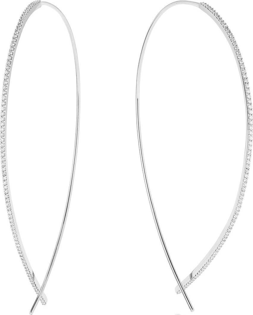 Lana 14k White Gold Large Upside Down Skinny Diamond Hoop Earrings
