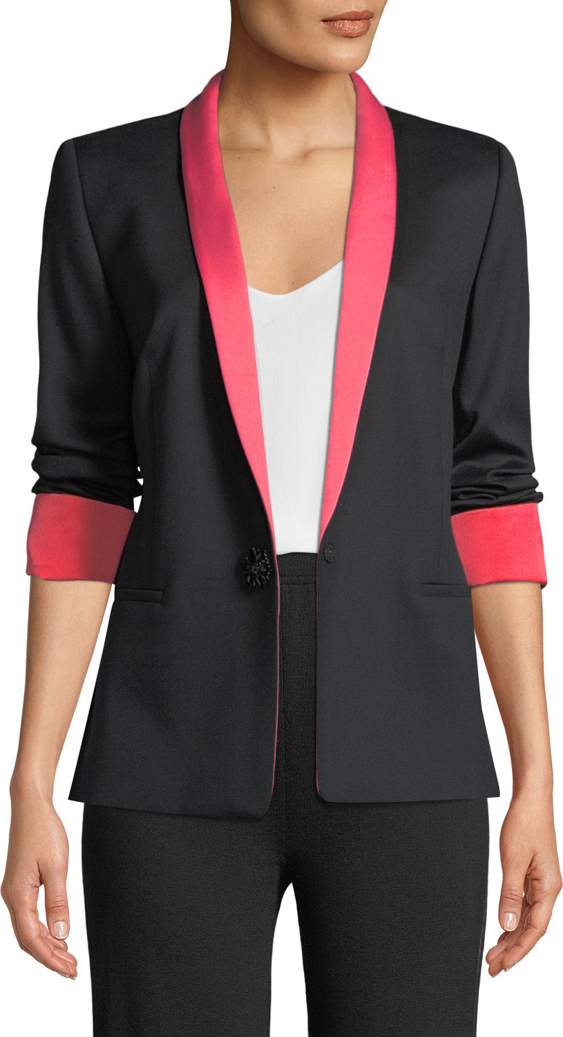 Escada Jeweled One-Button Tux Jacket w/ Contrast Lapel & Cuffs Escada Jeweled One-Button Tux Jacket w/ Contrast Lapel & Cuffs