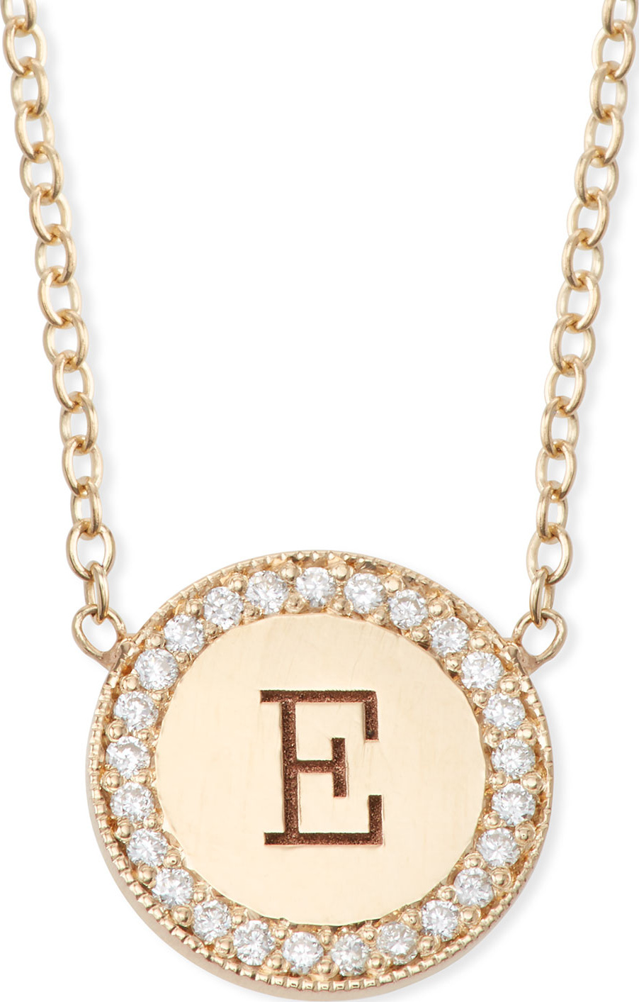 Zoe Chicco 14k Personalized Initial Disc Pendant Necklace w/ Diamonds