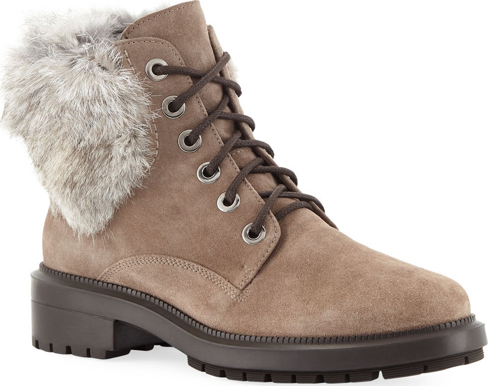 Aquatalia Lacy Suede Combat Boots w/ Fur Trim