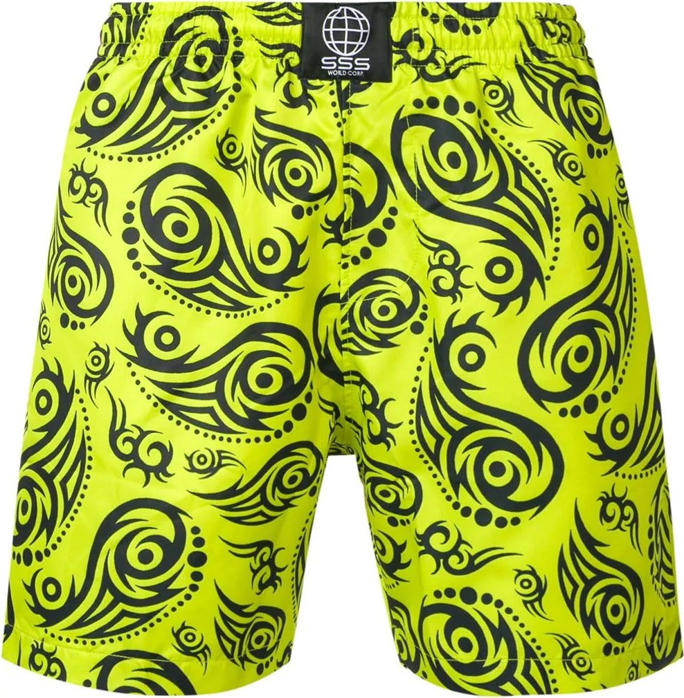 SSS World Corp Lime tribal print swim shorts