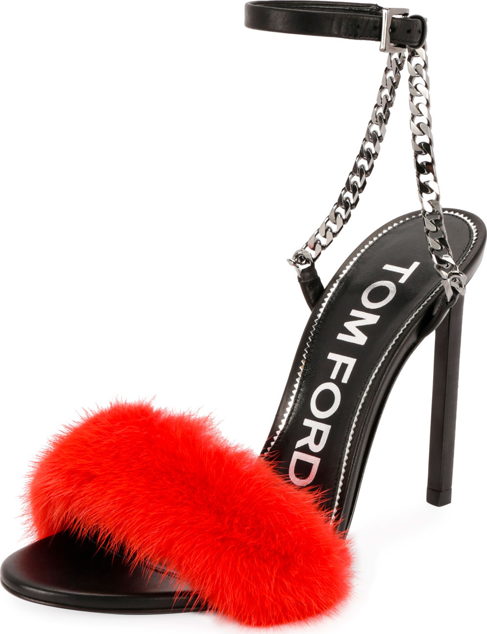 TOM FORD Chain Sandal with Fur Band