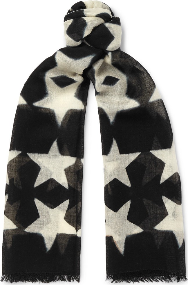 Paul Smith Fringed Star-Print Wool-Gauze Scarf