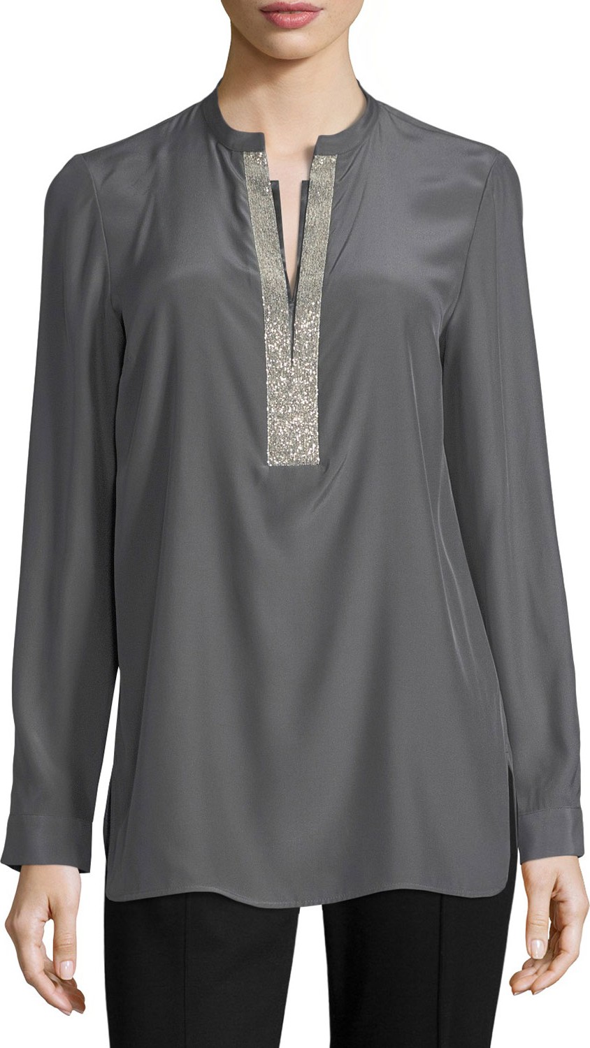 Lafayette 148 New York Dunham Silk Blouse w/ Chain Detail