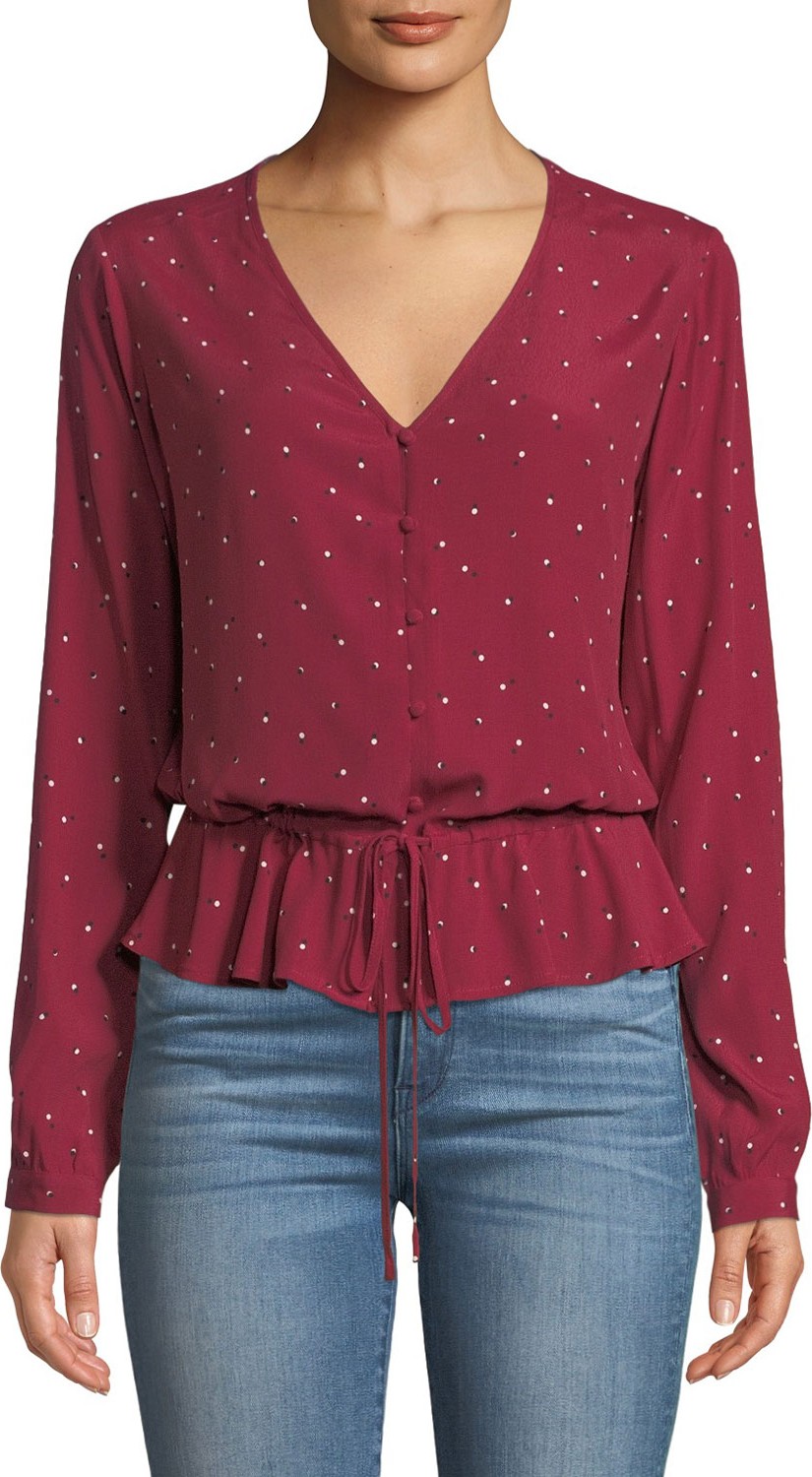 RAILS Beaux Dot-Print Button-Front Peplum Top