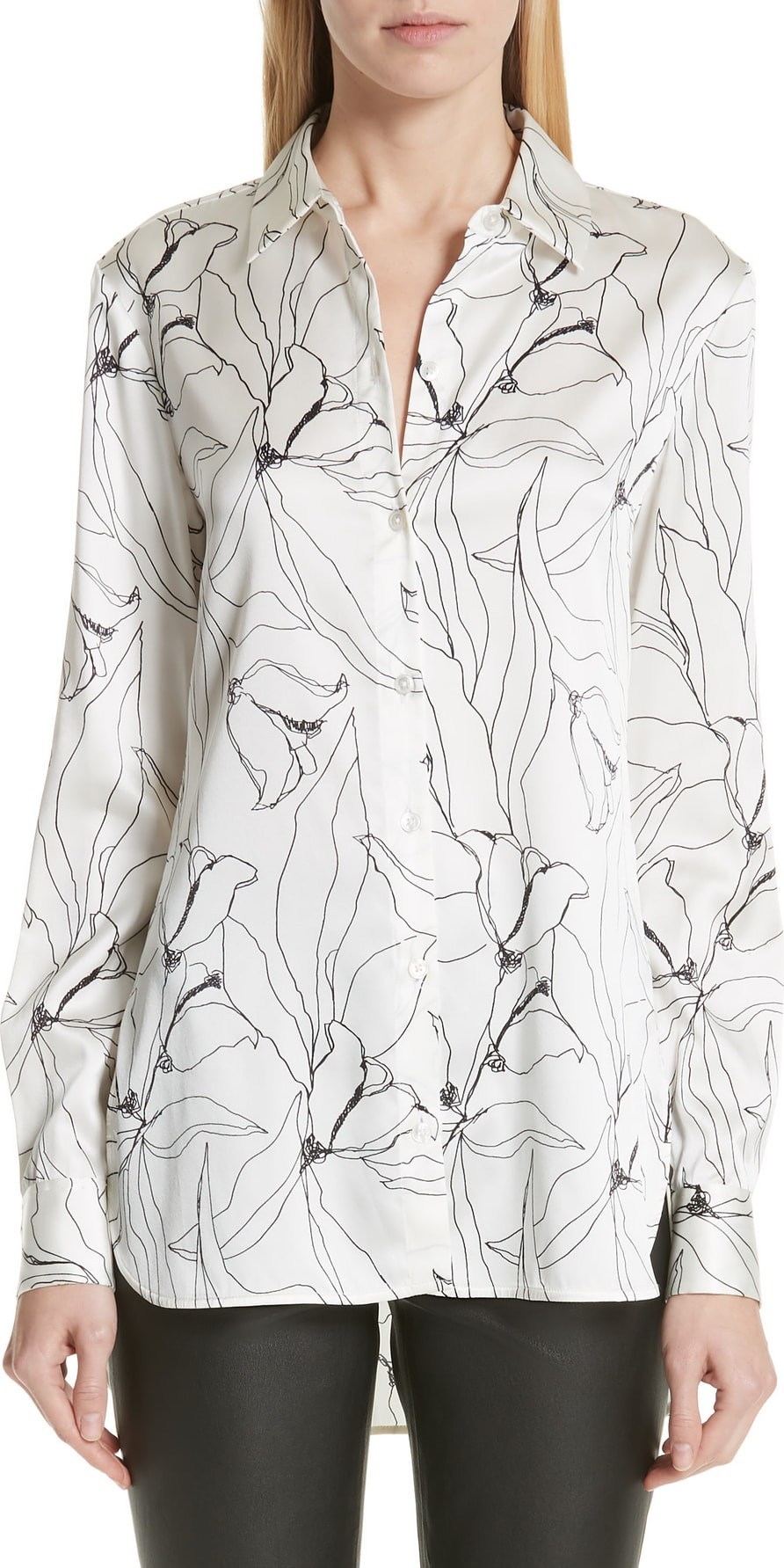 St. John Artisanal Floral Stretch Silk Blouse