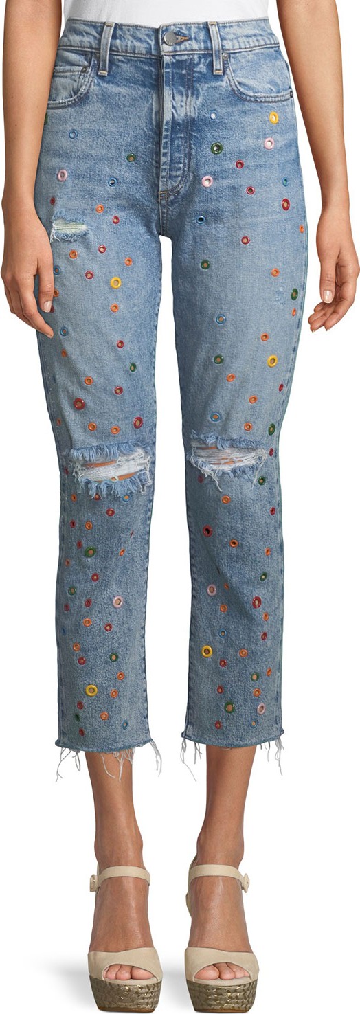 AO.LA by alice + olivia Amazing Embellished High-Rise Cropped Jeans