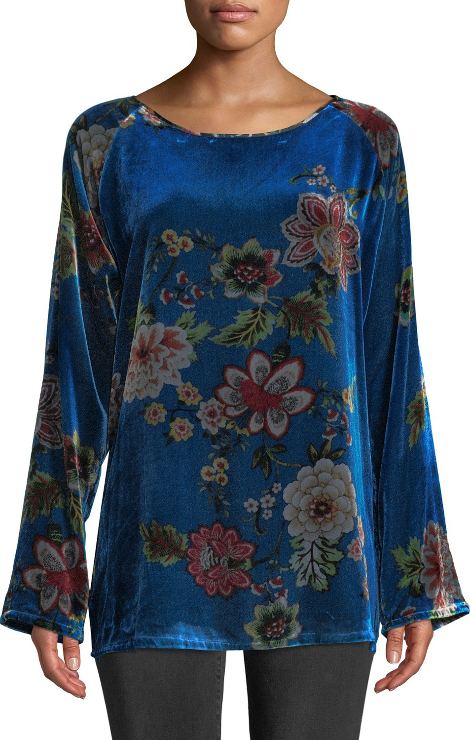 Johnny Was Karmen Long-Sleeve Floral-Print Velvet Tunic