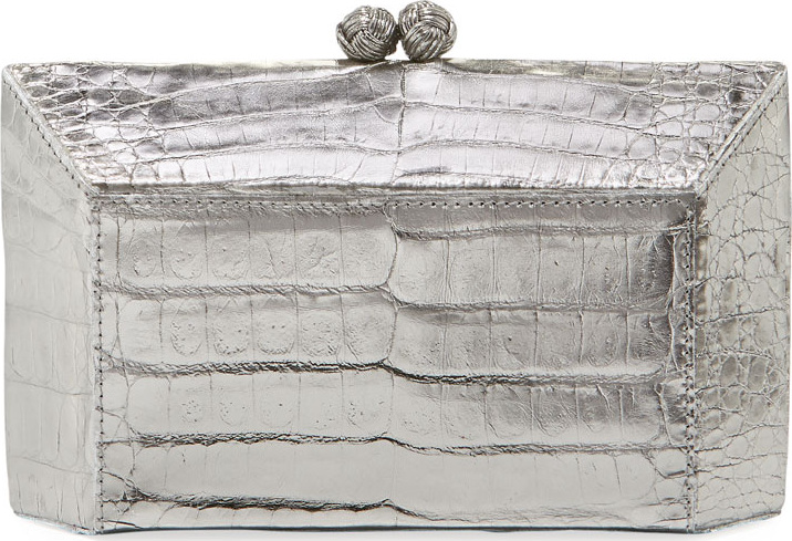 Nancy Gonzalez Geo Kiss-Lock Metallic Crocodile Minaudiere Clutch Bag