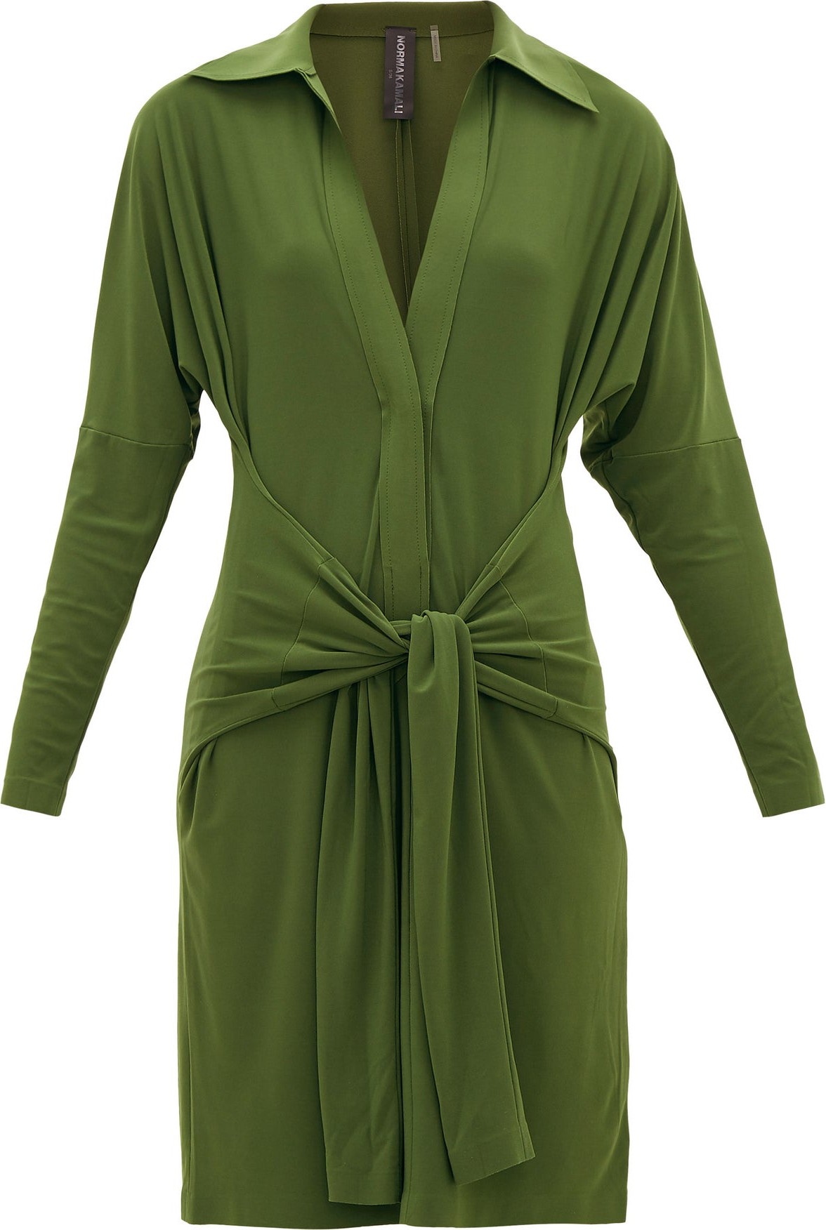 Norma Kamali Tie-waist point-collar jersey dress