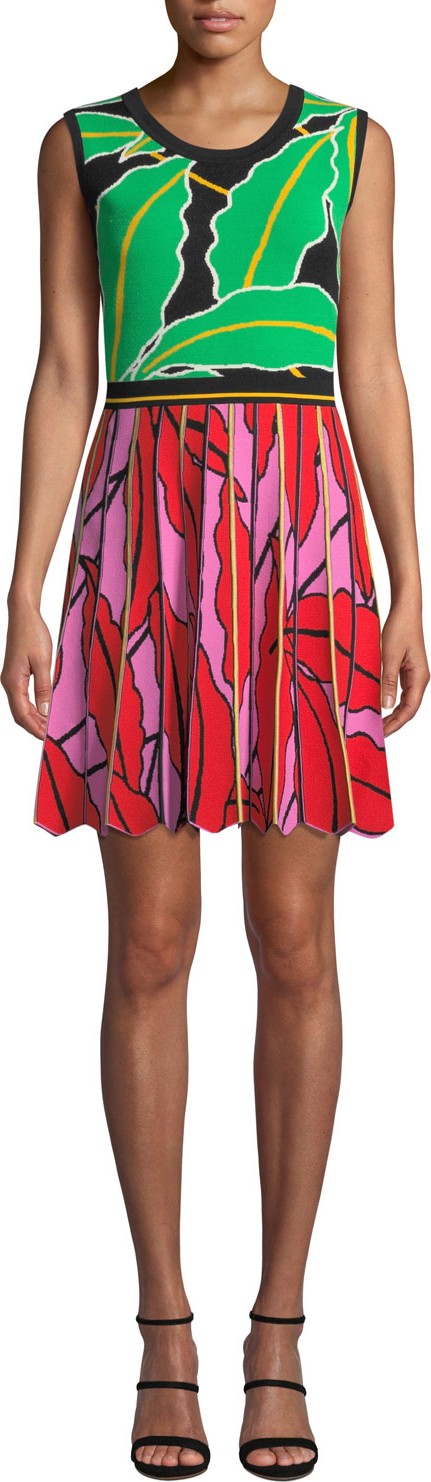 DIANE von FURSTENBERG Parker Pleated Leaf-Print Short Dress