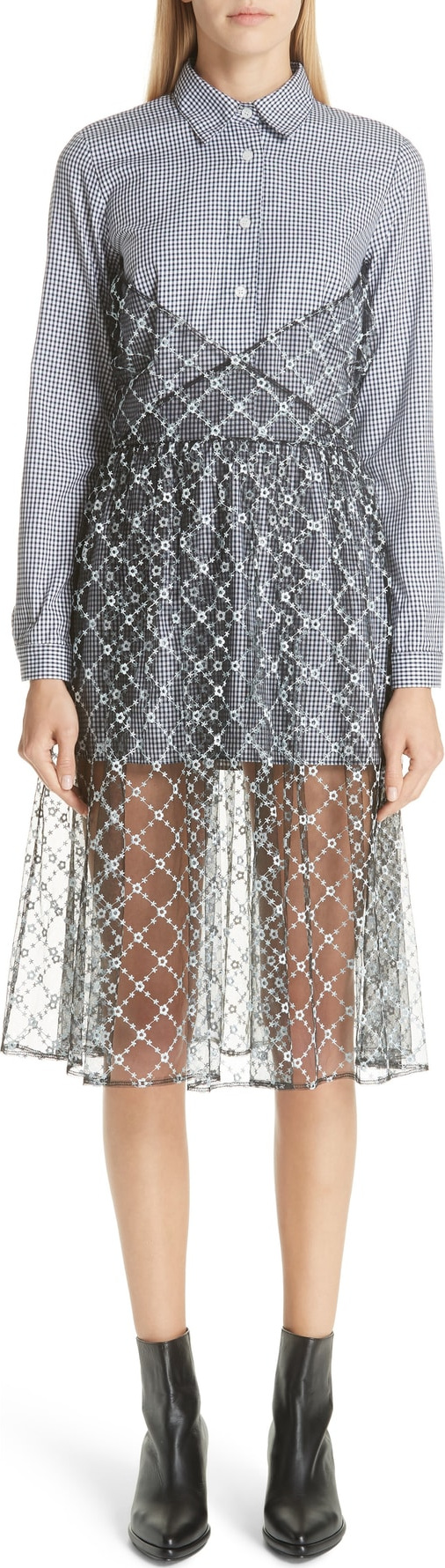 Sandy Liang Embroidered Overlay Shirtdress
