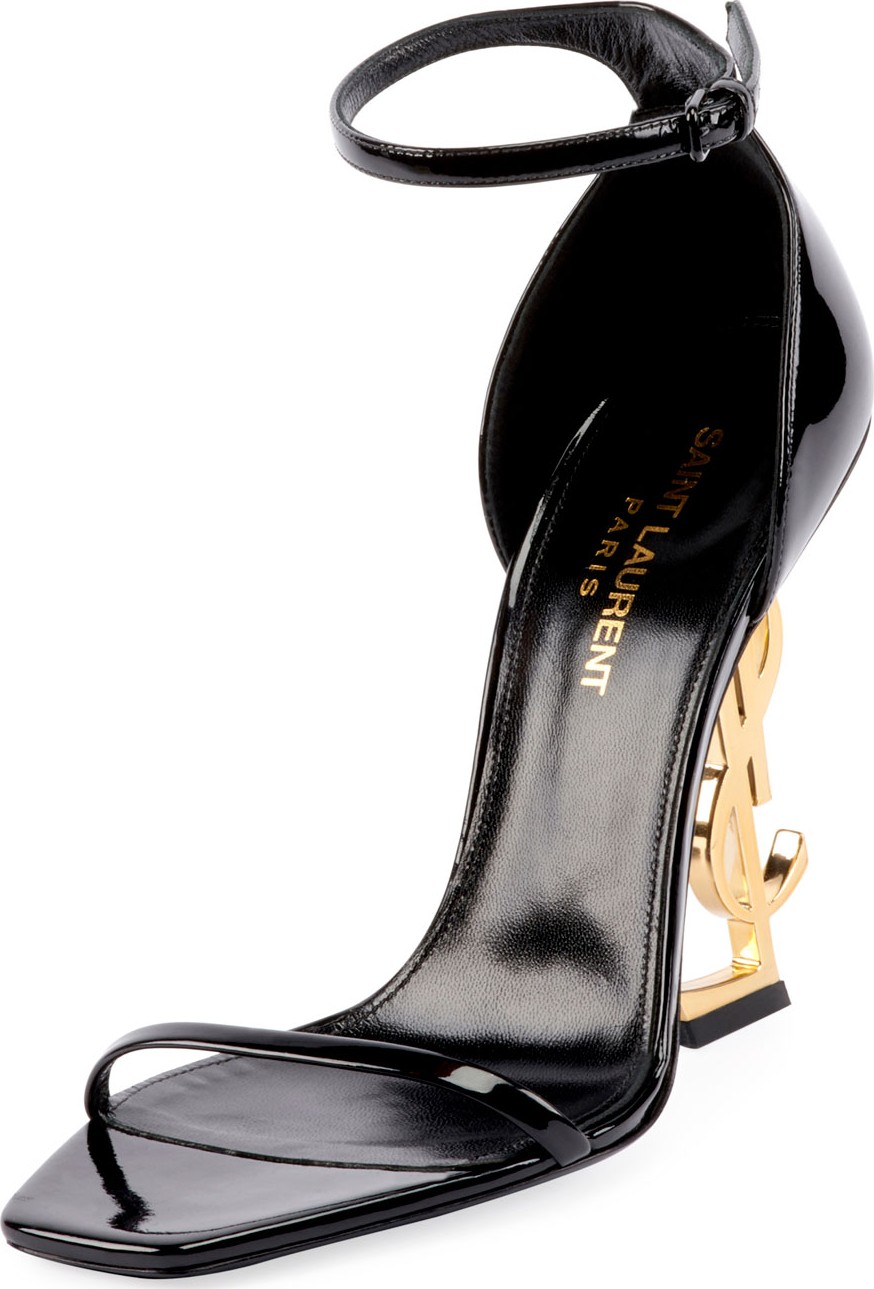 Saint Laurent Opyum YSL Logo-Heel Sandals with Golden Hardware