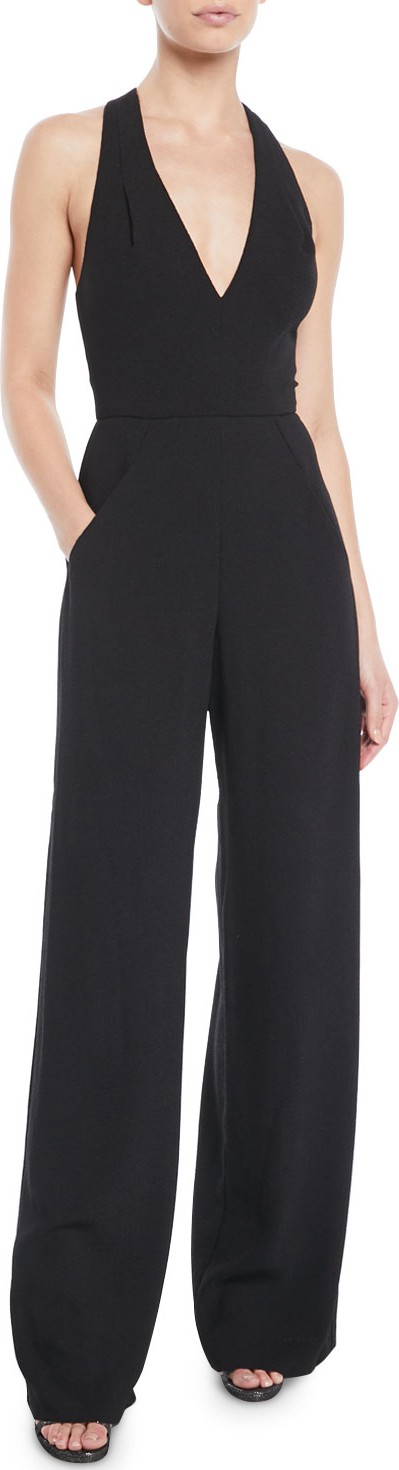 Black Halo Sleeveless Halter V-Neck Jumpsuit