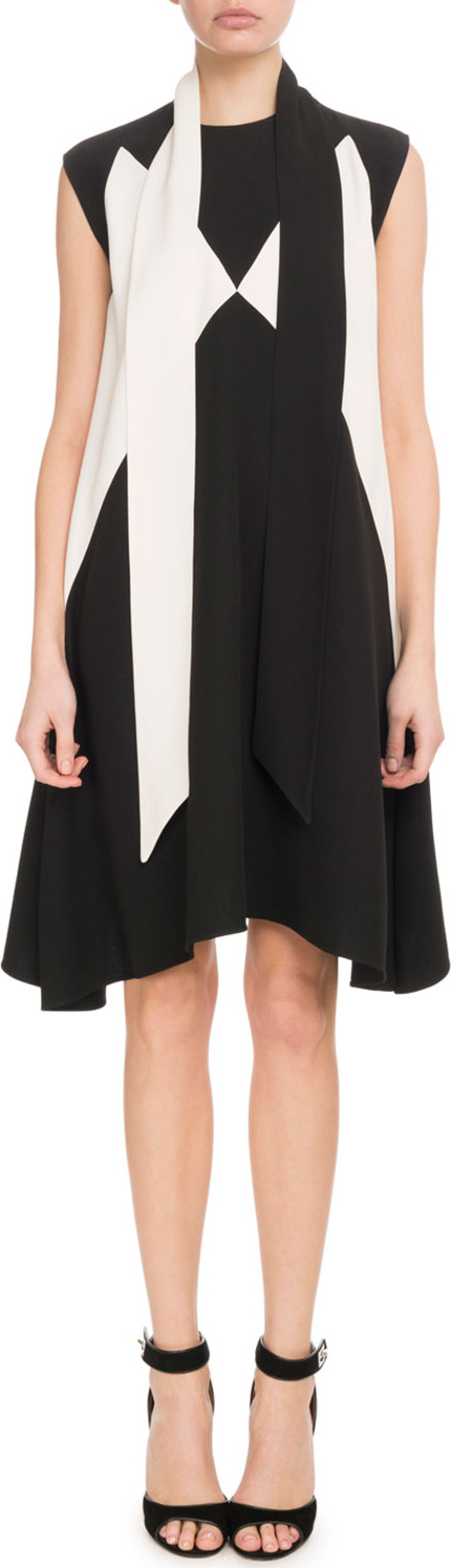 Givenchy Sleeveless Graphic-Print Short Dress w/ Scarf Detail
