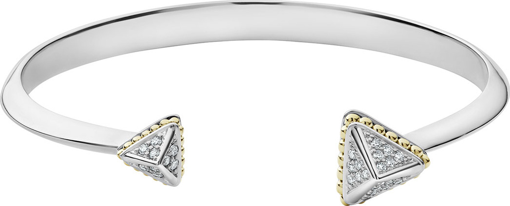 LAGOS KSL Lux Diamond Silver & 18k Gold Caviar Pyramid Cuff Bracelet