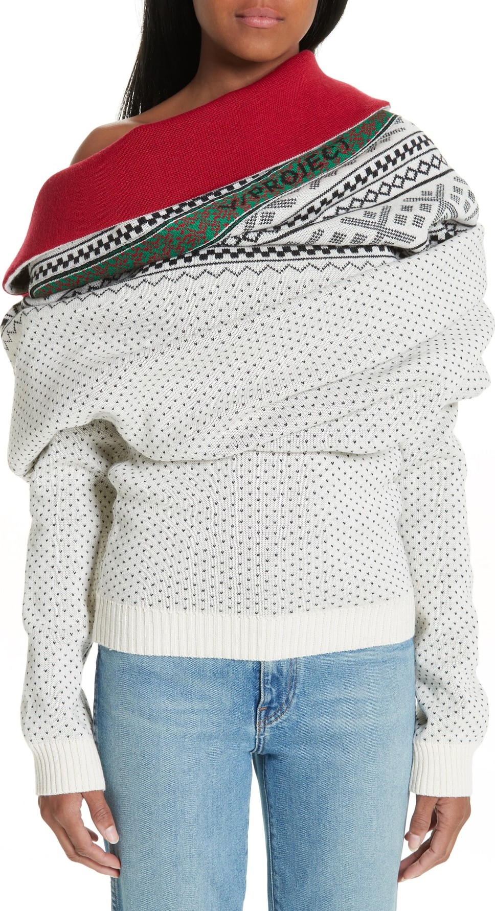 Y/Project Off the Shoulder Jacquard Sweater