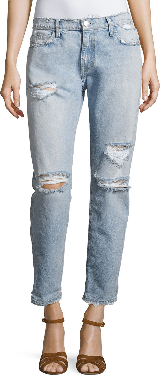 Current/Elliott The Fling Distressed Denim Jeans, Indigo