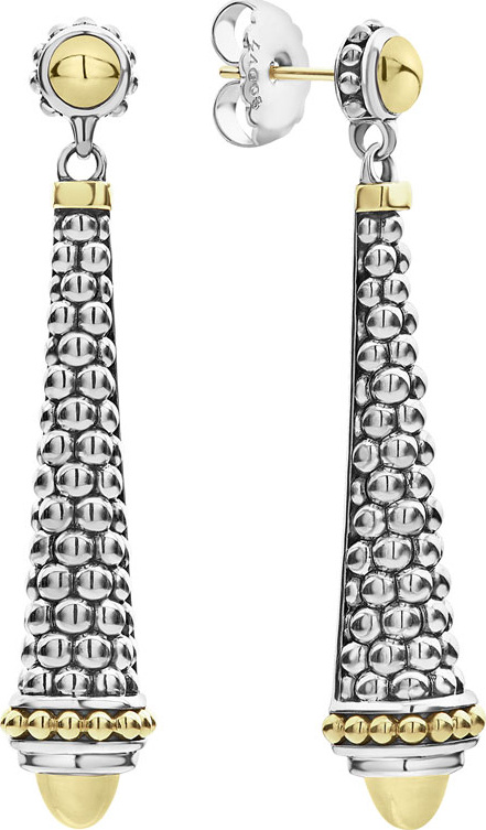 LAGOS Silver & 18k Gold Caviar Drop Earrings, 2"L