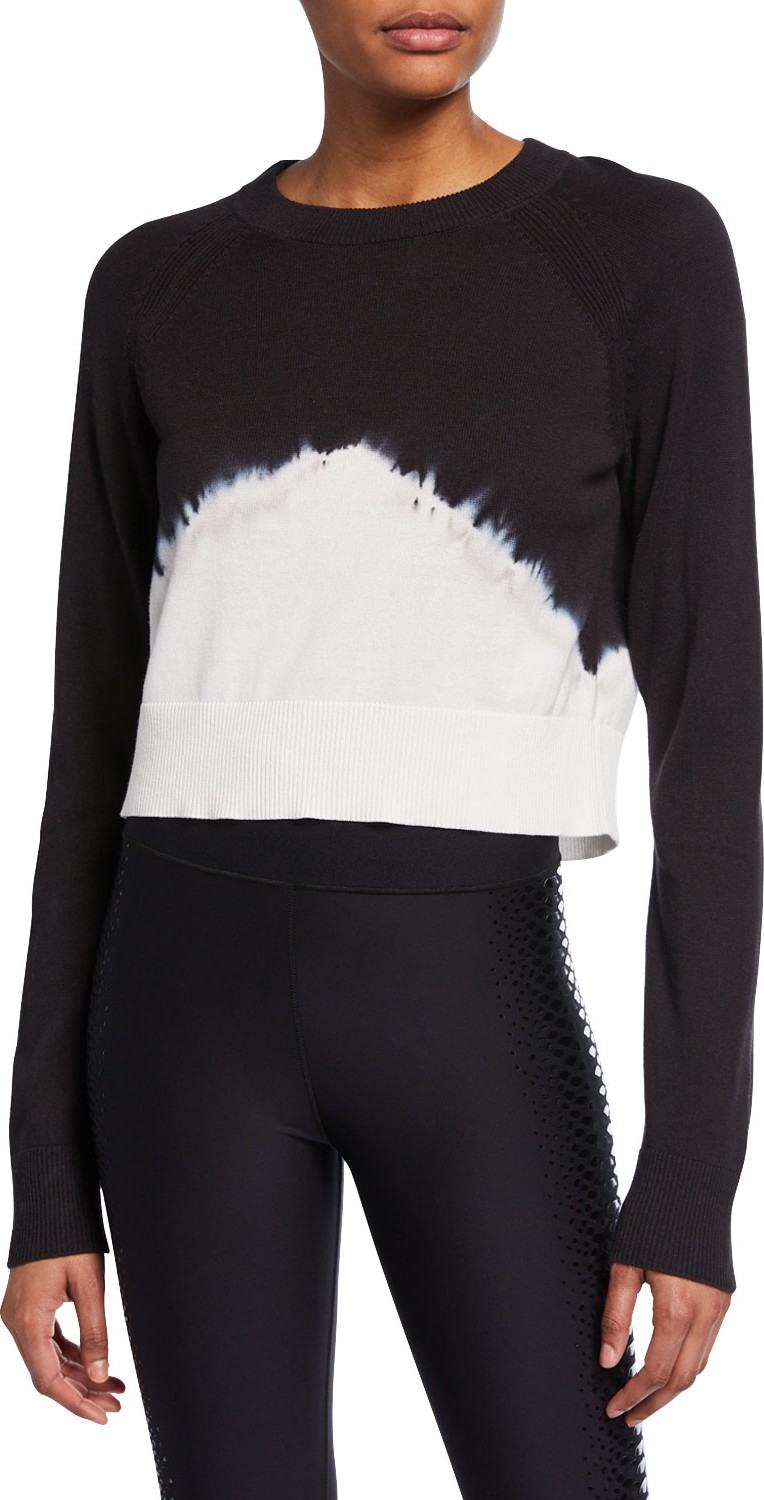 Blanc Noir Dip-Dye Crewneck Long-Sleeve Crop Top