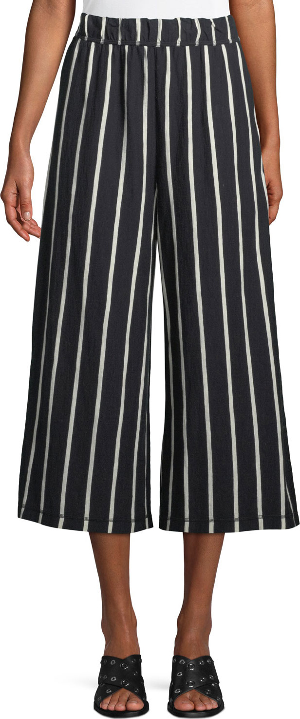 Eileen Fisher Slubby Striped Wide-Leg Capri Pants