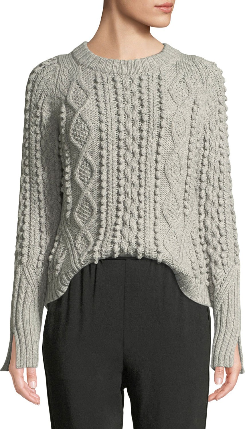 3.1 Phillip Lim Cable-Knit Popcorn Wool Pullover Sweater