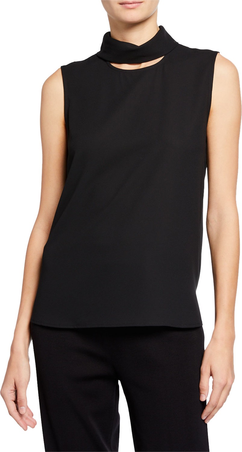 Misook Crepe De Chine High-Neck Tank