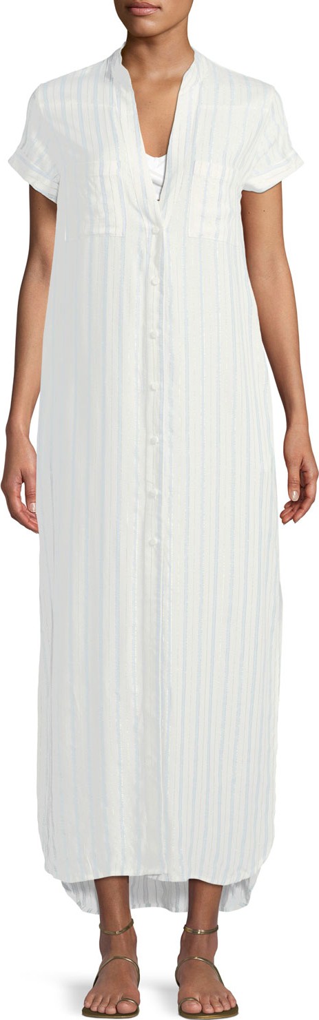 Onia Kim Button-Front Striped Coverup Maxi Dress