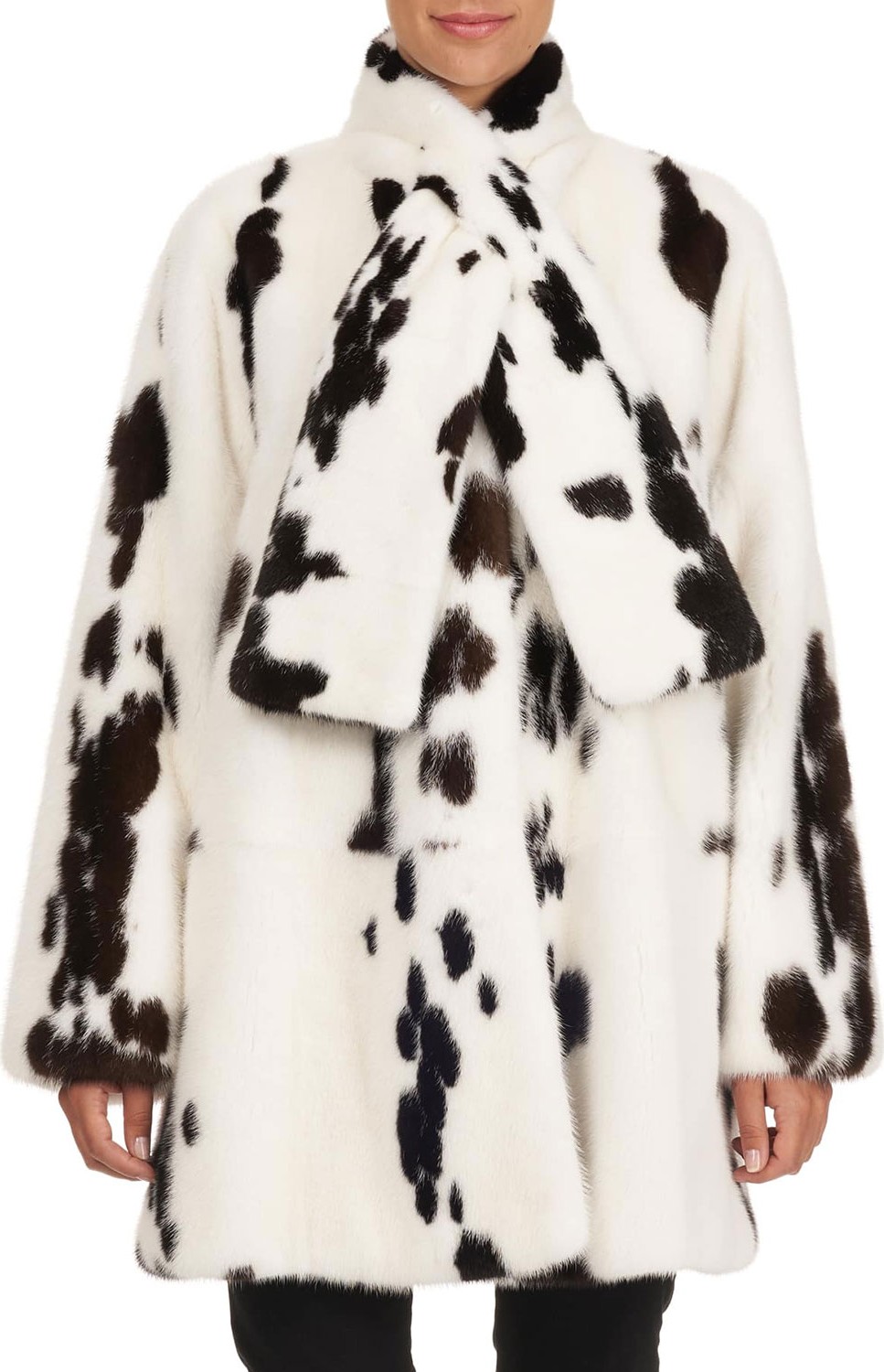 Oscar De La Renta Spotted Tie-Neck Mink Stroller Jacket