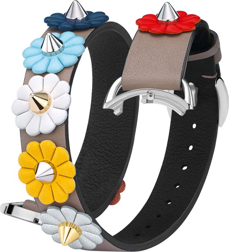 Fendi 17mm Flower-Studded Leather Watch Strap