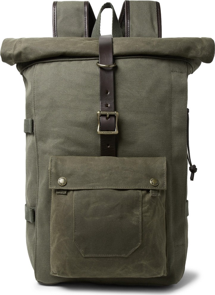 Filson Roll-Top Tin Cloth and Leather-Trimmed Twill Backpack