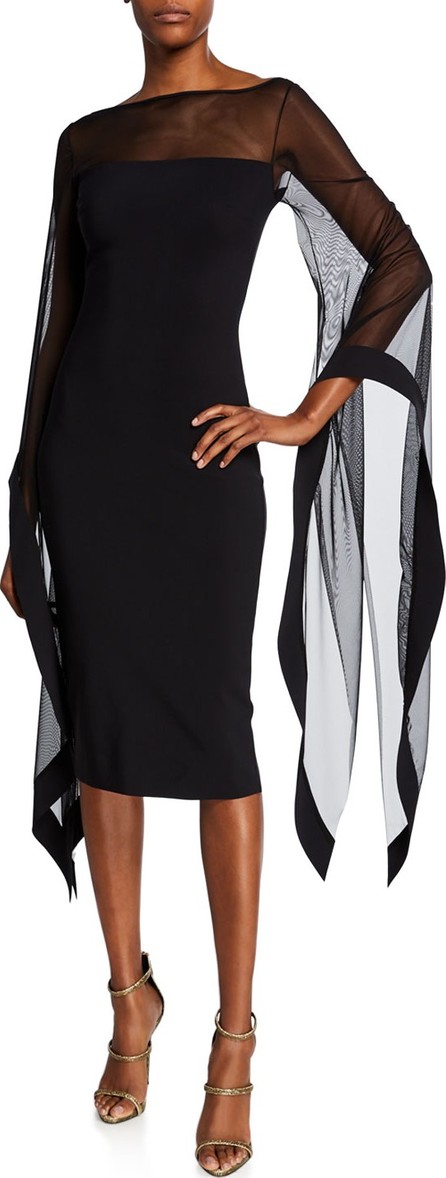 La Petite Robe di Chiara Boni High-Neck Sheer Wing-Sleeve Cocktail Dress La Petite Robe di Chiara Boni High-Neck Sheer Wing-Sleeve Cocktail Dress