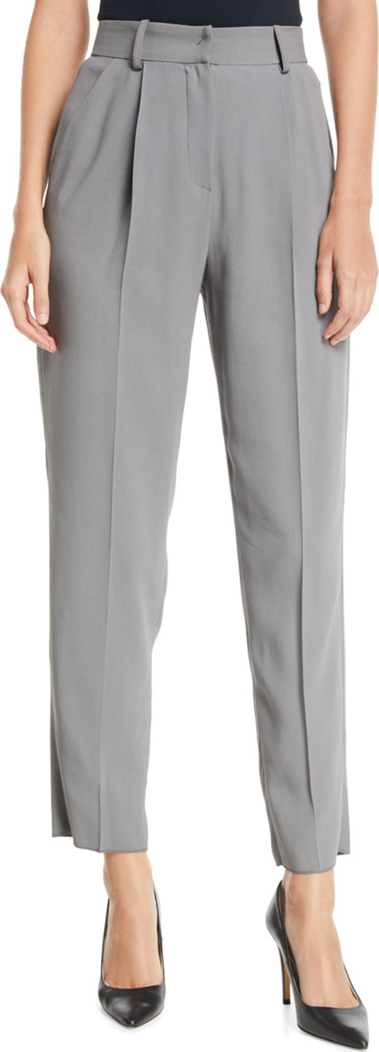 Emporio Armani High-Waist Straight-Leg Pleated Cady Pants