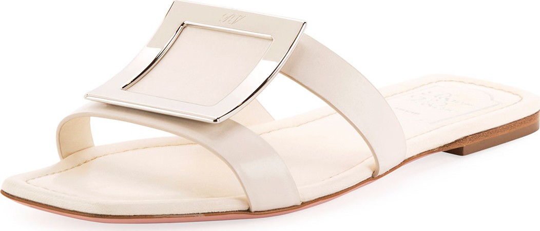 Roger Vivier Flat Leather Buckle Sandals