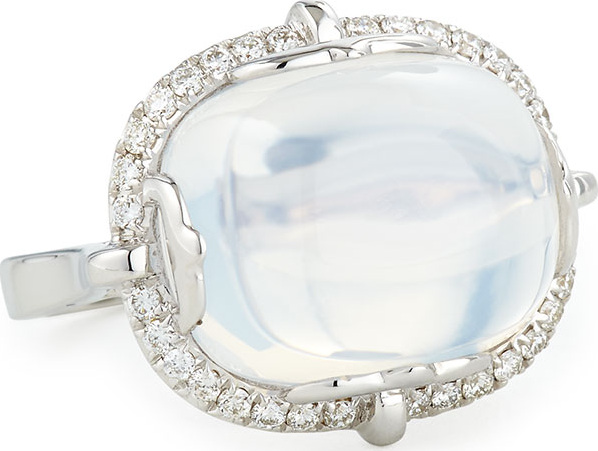 Goshwara 18K White Gold Moon Quartz & Diamond Ring