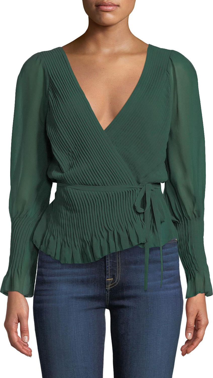 Joie Kaliska Pintuck Tie-Front Long-Sleeve Top