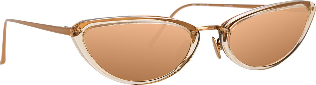 Linda Farrow Slim Two-Tone Cat-Eye Mirrored Sunglasses, Dark Beige