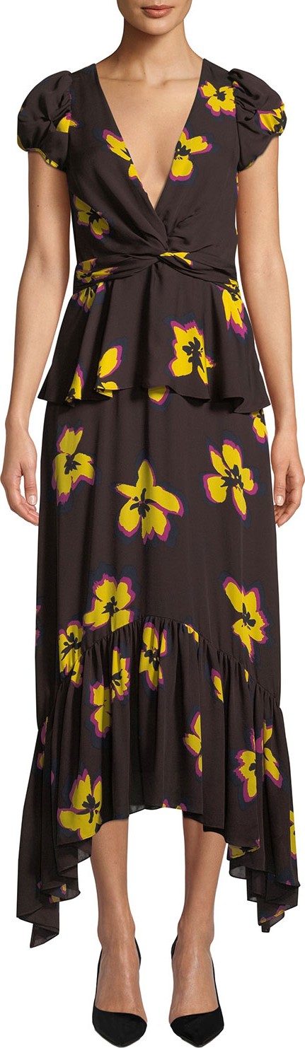 A.L.C. Zadie Floral Silk Peplum Handkerchief Dress