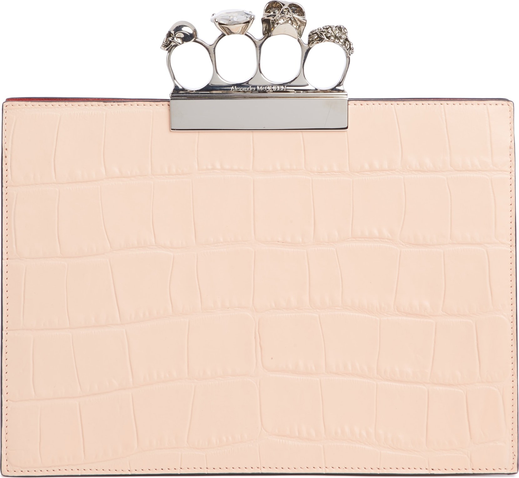 Alexander McQueen Croc Embossed Leather Knuckle Clutch