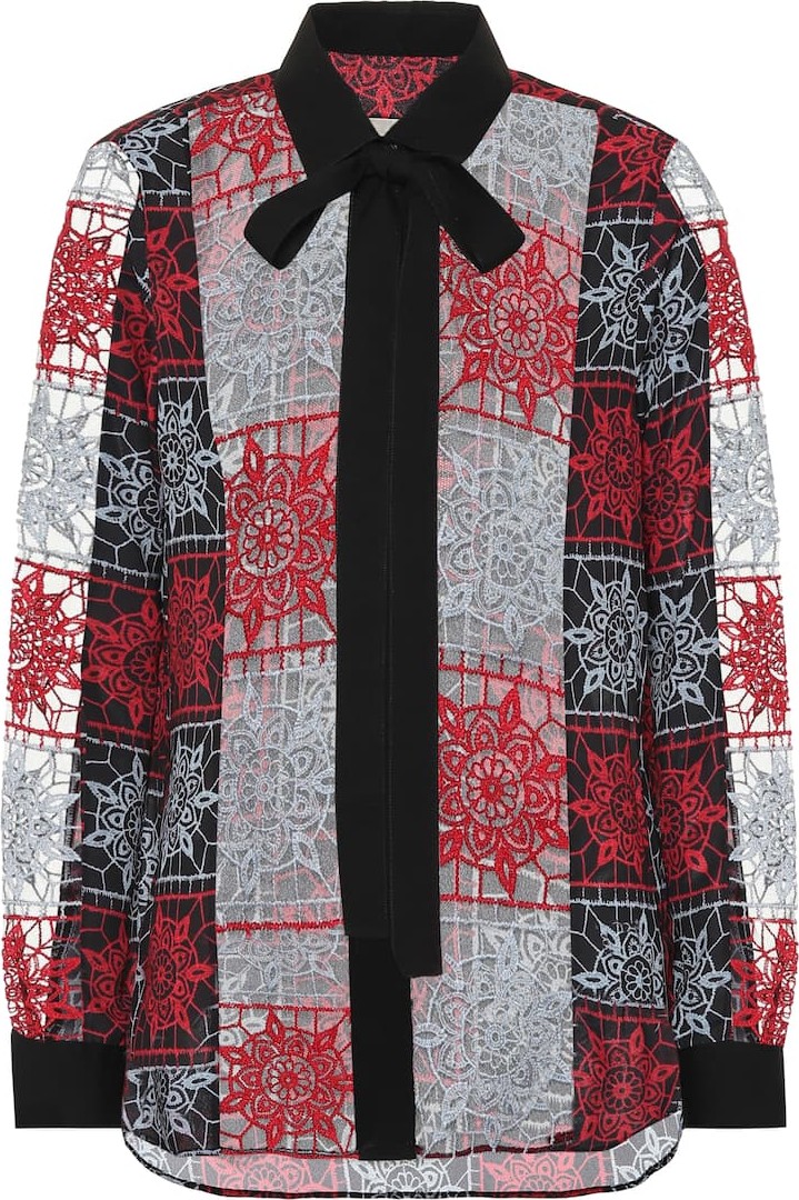 ELIE SAAB Embroidered tulle and crêpe top