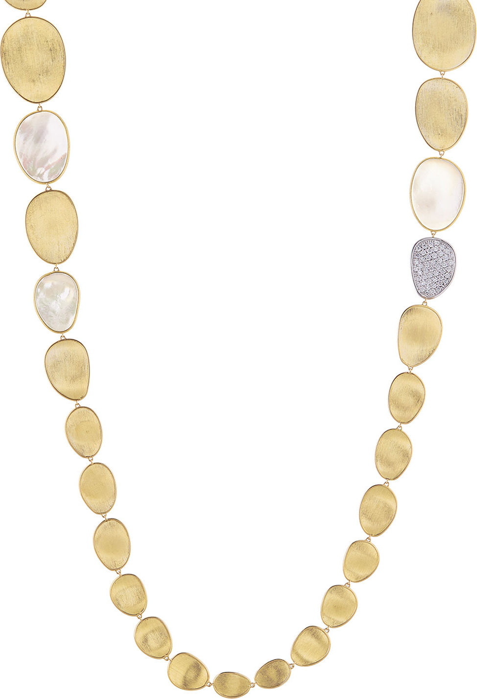 Marco Bicego Lunaria Long Mother-of-Pearl Station Necklace with Diamonds, 39"