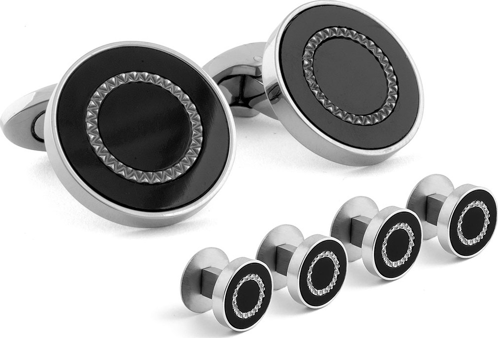 Tateossian Agate Titanium Cuff Links & Stud Set