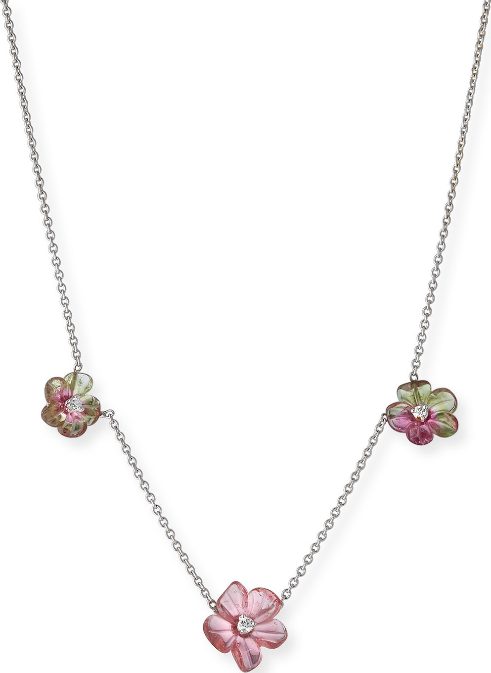 Rina Limor Floral Tourmaline Station Necklace with Diamonds