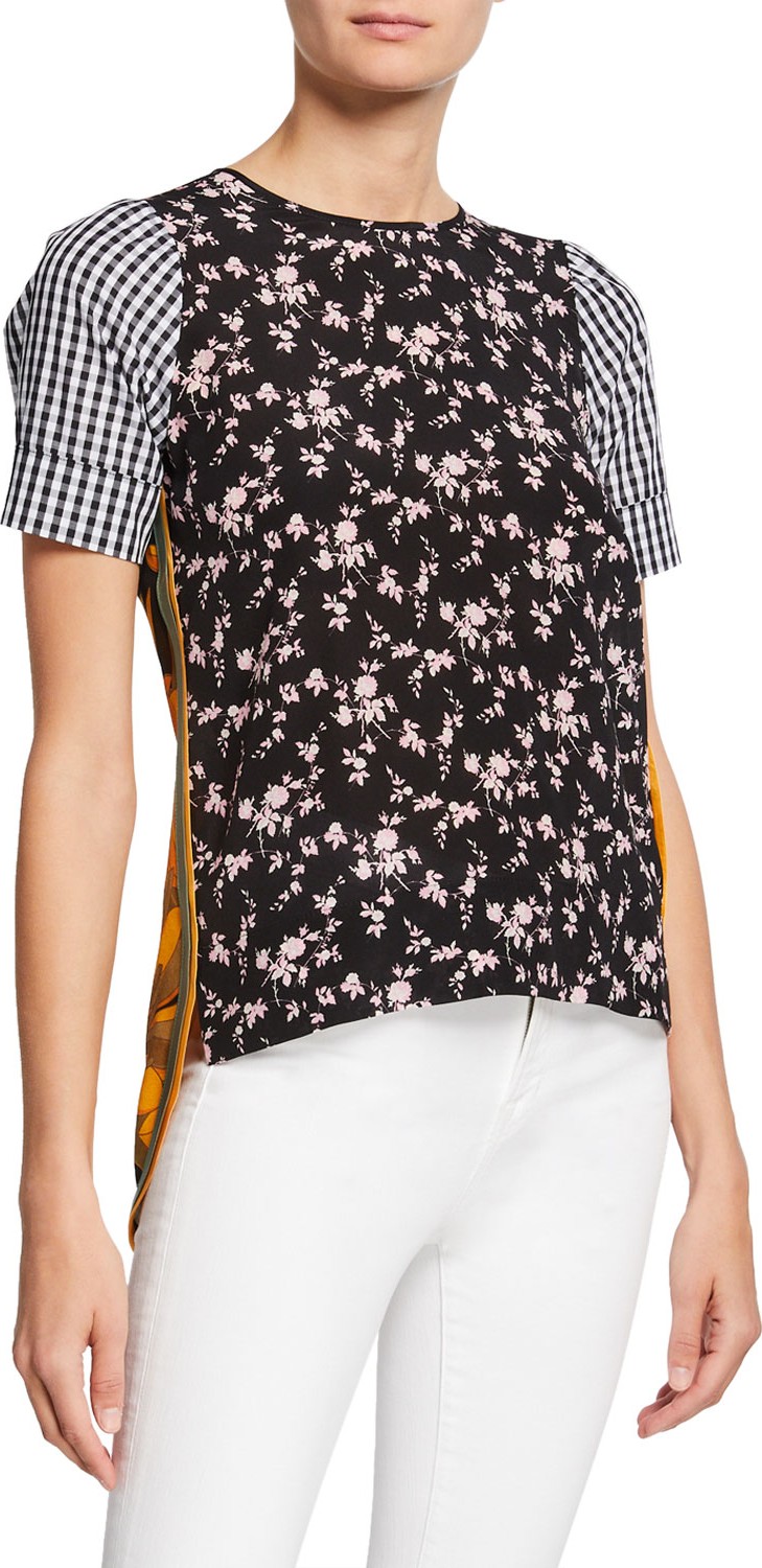 Nº21 Multi Patterned Short-Sleeve Silk Top