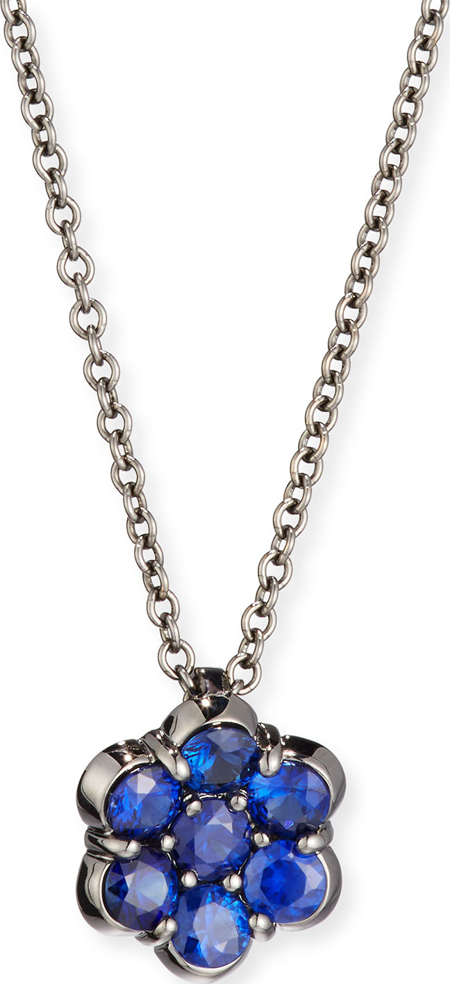 Bayco 18K Black Gold & Blue Sapphire Floral Pendant Necklace