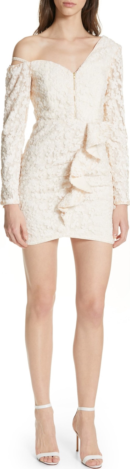 Self Portrait Floral Sequin One-Shoulder Minidress